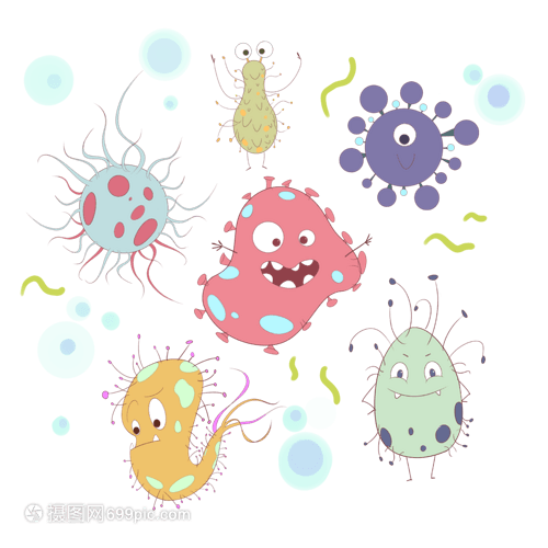 可愛的彩色卡通微生物